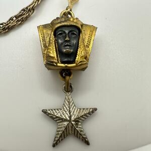Vintage Egyptian Revival King Tut pendant on 12kt gold filled 24" chain necklace